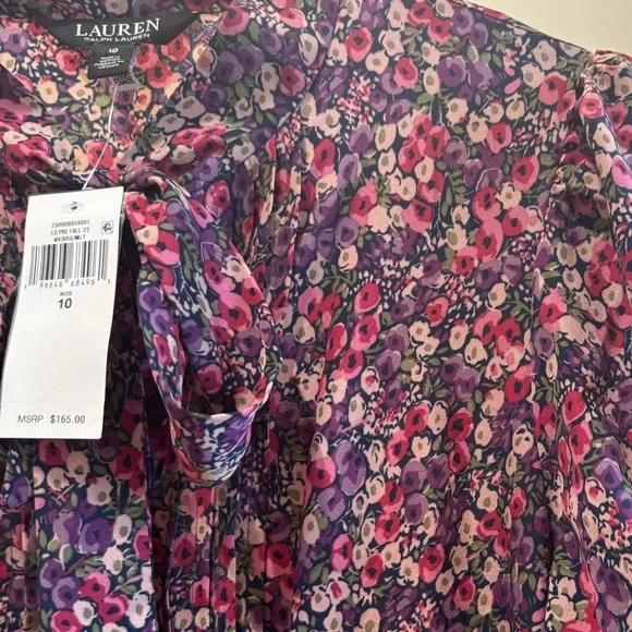 Lauren Ralph Lauren Floral Tie-Neck Midi Dress 10 NWT MSRP $165 - Picture 6 of 9